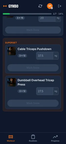 Superset exercise logging