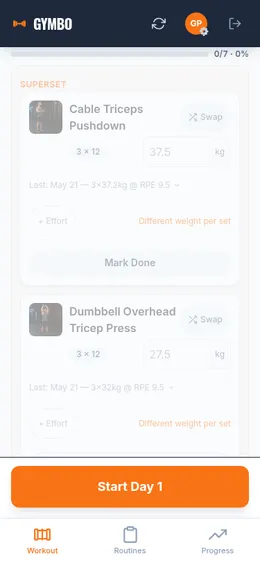 Superset exercise logging