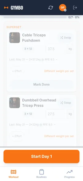 Superset exercise logging