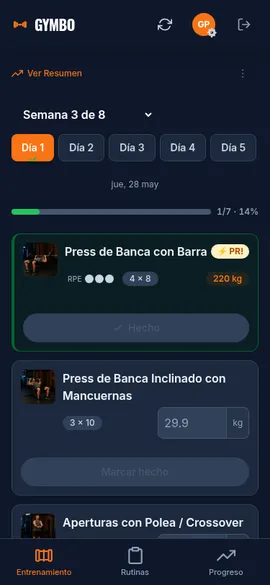 Sugerencias de peso inteligentes durante el entrenamiento