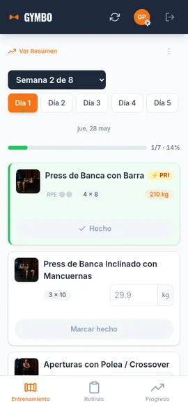 Sugerencias de peso inteligentes durante el entrenamiento