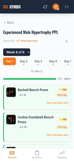 Logging a workout set
